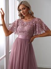 Load image into Gallery viewer, Color=Orchid | Sequin Print Maxi Long Wholesale Evening Dresses with Cap Sleeve-Orchid 5