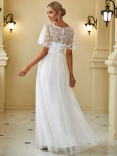 Load image into Gallery viewer, Color=White | Sequin Print Maxi Long Wholesale Evening Dresses with Cap Sleeve-White 1
