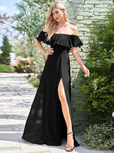 Load image into Gallery viewer, Efashiongirl Ever-Pretty Women&#39;s A-Line Off Shoulder Ruffle Thigh Split Bridesmaid Dresses EP00968
