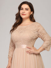 Load image into Gallery viewer, Color=Blush | Plus Size Lace Wholesale Bridesmaid Dresses With Long Lace Sleeve-Blush 5