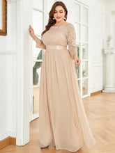 Load image into Gallery viewer, Color=Blush | Plus Size Lace Wholesale Bridesmaid Dresses With Long Lace Sleeve-Blush 3