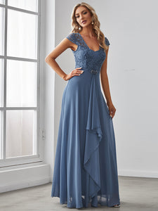 Color=Dusty Navy | Sweetheart Floral Lace Wholesale Wedding Guest Dress-Dusty Navy 3