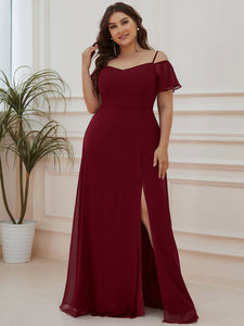 Color=Burgundy | Plain Solid Color Plus Size Wholesale Chiffon Bridesmaid Dress-Burgundy 1