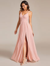 Load image into Gallery viewer, Plunging Neck Split Spaghetti Strap Back X-Cross Bridesmaid Dress