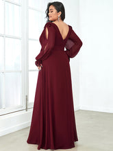 Load image into Gallery viewer, Color=Burgundy | Long Lantern Sleeves A Line V Neck Wholesale Bridesmaid Dresses-Burgundy 2