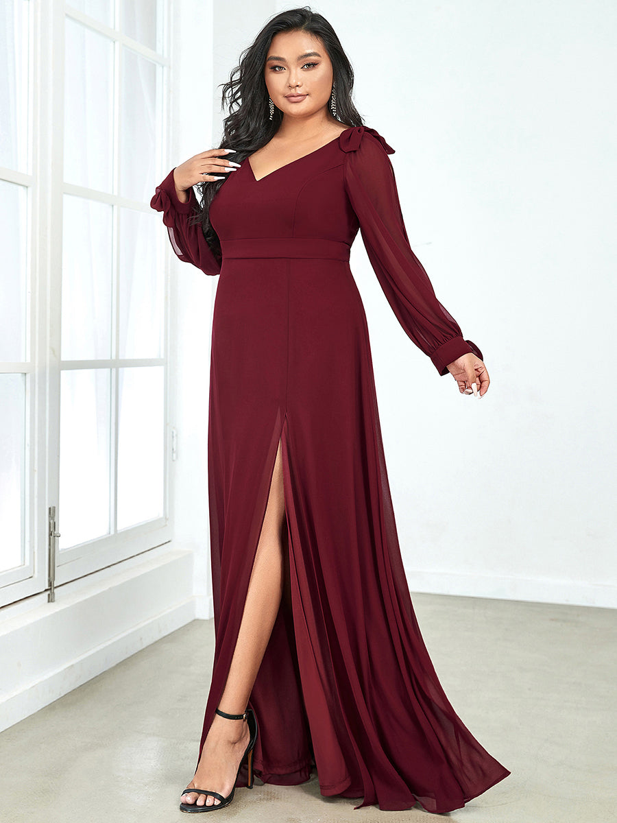 Long Lantern Sleeves Deep V Neck Wholesale Bridesmaid Dresses – Efashiongirl Wholesale