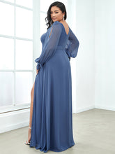 Load image into Gallery viewer, Color=Dusty Navy | Long Lantern Sleeves A Line V Neck Wholesale Bridesmaid Dresses-Dusty Navy 2