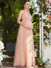 Load image into Gallery viewer, Color=Pink | Shiny Spaghetti Straps Deep V Neck Wholesale Maternity Dresses-Pink 3
