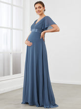 Load image into Gallery viewer, Color=Dusty Navy | Cute and Adorable Deep V-neck Dress for Pregnant Women-Dusty Navy 4