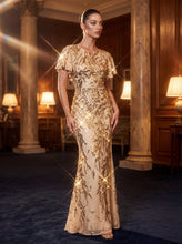 Load image into Gallery viewer, Volume Discounts Short Sleeve Sequin Fishtail High Stretch Round Neck Evening Dresses