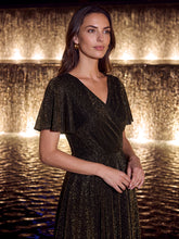 Load image into Gallery viewer, Brown | Bulk Order Short Sleeve Ruffle A-Line High Stretch Cross-over Cocktail Dresses