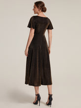 Load image into Gallery viewer, Brown | Bulk Order Short Sleeve Ruffle A-Line High Stretch Cross-over Cocktail Dresses