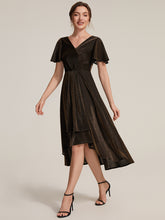 Load image into Gallery viewer, Brown | Bulk Order Short Sleeve Ruffle A-Line High Stretch Cross-over Cocktail Dresses