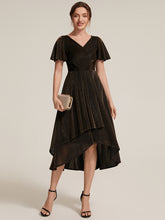 Load image into Gallery viewer, Brown | Bulk Order Short Sleeve Ruffle A-Line High Stretch Cross-over Cocktail Dresses