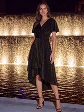 Load image into Gallery viewer, Brown | Bulk Order Short Sleeve Ruffle A-Line High Stretch Cross-over Cocktail Dresses