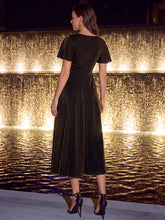 Load image into Gallery viewer, Brown | Bulk Order Short Sleeve Ruffle A-Line High Stretch Cross-over Cocktail Dresses