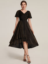 Load image into Gallery viewer, Brown | Bulk Order Short Sleeve Ruffle A-Line High Stretch Cross-over Cocktail Dresses
