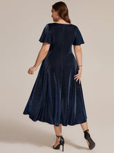 Load image into Gallery viewer, Navy Blue | Bulk Order Short Sleeve Ruffle A-Line High Stretch Cross-over Cocktail Dresses