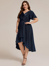 Load image into Gallery viewer, Navy Blue | Bulk Order Short Sleeve Ruffle A-Line High Stretch Cross-over Cocktail Dresses
