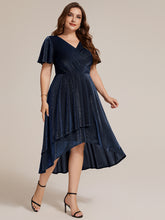 Load image into Gallery viewer, Navy Blue | Bulk Order Short Sleeve Ruffle A-Line High Stretch Cross-over Cocktail Dresses