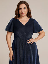 Load image into Gallery viewer, Navy Blue | Bulk Order Short Sleeve Ruffle A-Line High Stretch Cross-over Cocktail Dresses