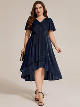 Load image into Gallery viewer, Navy Blue | Bulk Order Short Sleeve Ruffle A-Line High Stretch Cross-over Cocktail Dresses