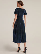 Load image into Gallery viewer, Navy Blue | Bulk Order Short Sleeve Ruffle A-Line High Stretch Cross-over Cocktail Dresses