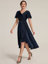 Load image into Gallery viewer, Navy Blue | Bulk Order Short Sleeve Ruffle A-Line High Stretch Cross-over Cocktail Dresses