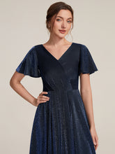 Load image into Gallery viewer, Navy Blue | Bulk Order Short Sleeve Ruffle A-Line High Stretch Cross-over Cocktail Dresses