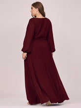 Load image into Gallery viewer, Color=Burgundy | Factory Design Long Sleeve A-Line Floor Length Deep V-Neck Evening Dresses-Burgundy 7