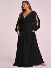 Load image into Gallery viewer, Color=Black | Factory Design Long Sleeve A-Line Floor Length Deep V-Neck Evening Dresses-Black 19