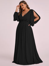 Load image into Gallery viewer, Color=Black | Factory Design Long Sleeve A-Line Floor Length Deep V-Neck Evening Dresses-Black 20