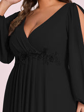 Load image into Gallery viewer, Color=Black | Factory Design Long Sleeve A-Line Floor Length Deep V-Neck Evening Dresses-Black 18