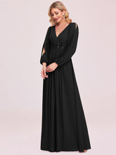 Load image into Gallery viewer, Color=Black | Factory Design Long Sleeve A-Line Floor Length Deep V-Neck Evening Dresses-Black 15