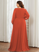 Load image into Gallery viewer, Color=Burnt Orange | Factory Design Long Sleeve A-Line Floor Length Deep V-Neck Evening Dresses-Burnt Orange 27