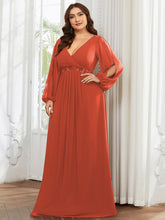 Load image into Gallery viewer, Color=Burnt Orange | Factory Design Long Sleeve A-Line Floor Length Deep V-Neck Evening Dresses-Burnt Orange 29