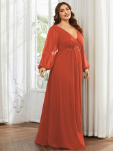Load image into Gallery viewer, Color=Burnt Orange | Factory Design Long Sleeve A-Line Floor Length Deep V-Neck Evening Dresses-Burnt Orange 30
