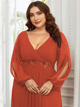 Load image into Gallery viewer, Color=Burnt Orange | Factory Design Long Sleeve A-Line Floor Length Deep V-Neck Evening Dresses-Burnt Orange 28