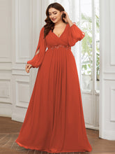 Load image into Gallery viewer, Color=Burnt Orange | Factory Design Long Sleeve A-Line Floor Length Deep V-Neck Evening Dresses-Burnt Orange 26