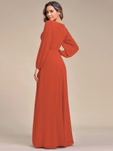Load image into Gallery viewer, Color=Burnt Orange | Factory Design Long Sleeve A-Line Floor Length Deep V-Neck Evening Dresses-Burnt Orange 22