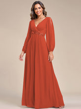 Load image into Gallery viewer, Color=Burnt Orange | Factory Design Long Sleeve A-Line Floor Length Deep V-Neck Evening Dresses-Burnt Orange 21