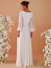 Load image into Gallery viewer, Color=Cream | Factory Design Long Sleeve A-Line Floor Length Deep V-Neck Evening Dresses-Cream 32