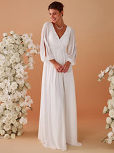 Load image into Gallery viewer, Color=Cream | Factory Design Long Sleeve A-Line Floor Length Deep V-Neck Evening Dresses-Cream 35