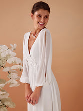 Load image into Gallery viewer, Color=Cream | Factory Design Long Sleeve A-Line Floor Length Deep V-Neck Evening Dresses-Cream 33