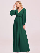 Load image into Gallery viewer, Color=Dark Green | Factory Design Long Sleeve A-Line Floor Length Deep V-Neck Evening Dresses-Dark Green 43
