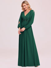 Load image into Gallery viewer, Color=Dark Green | Factory Design Long Sleeve A-Line Floor Length Deep V-Neck Evening Dresses-Dark Green 44