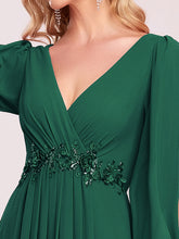 Load image into Gallery viewer, Color=Dark Green | Factory Design Long Sleeve A-Line Floor Length Deep V-Neck Evening Dresses-Dark Green 42