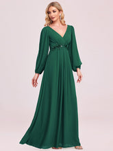 Load image into Gallery viewer, Color=Dark Green | Factory Design Long Sleeve A-Line Floor Length Deep V-Neck Evening Dresses-Dark Green 40