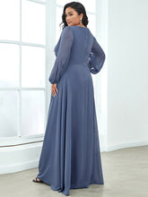 Load image into Gallery viewer, Color=Dusty Blue | Factory Design Long Sleeve A-Line Floor Length Deep V-Neck Evening Dresses-Dusty Blue 51