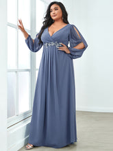 Load image into Gallery viewer, Color=Dusty Blue | Factory Design Long Sleeve A-Line Floor Length Deep V-Neck Evening Dresses-Dusty Blue 53